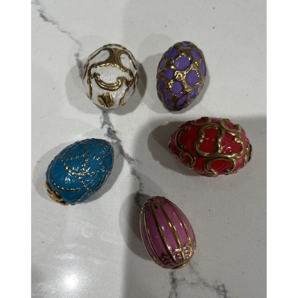 Miniature Egg Lot Of 5 with Brass and Gold Accents - 1.5 Inches Hand Painted